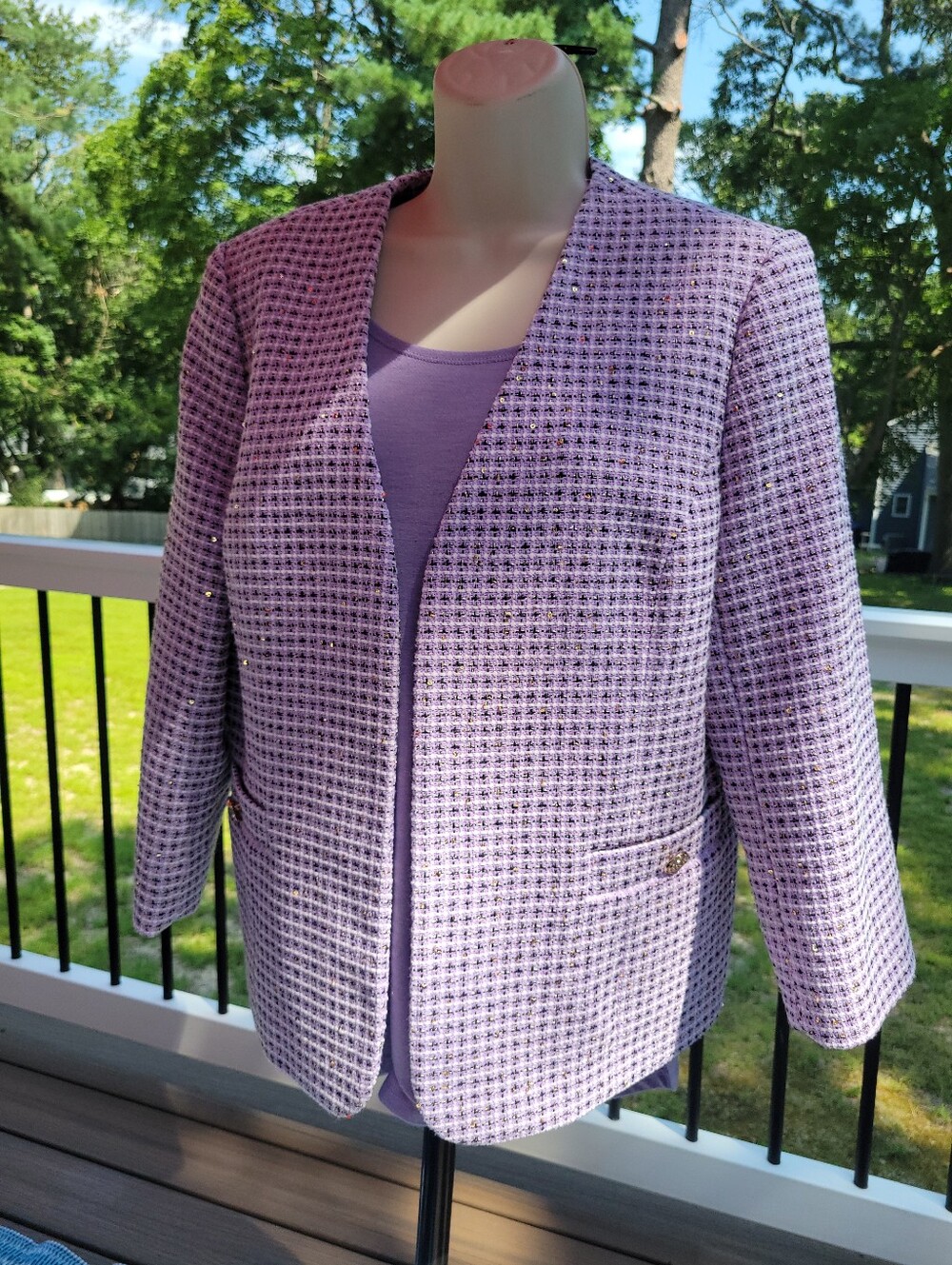 Kasper Lavender Sequin Tweed Open-Front Blazer Jacket